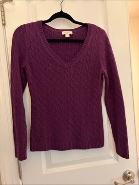 LOFT Plum Cable-Knit V-Neck Sweater
